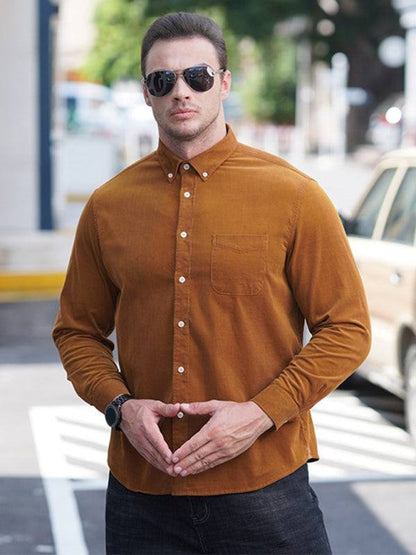 Stylish Plus Size Men's Cozy Corduroy Long Sleeve Shirt for Effortless Casual Looks