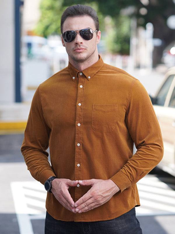 Stylish Plus Size Men's Cozy Corduroy Long Sleeve Shirt for Effortless Casual Looks