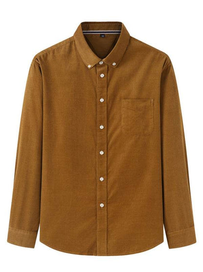 Stylish Plus Size Men's Cozy Corduroy Long Sleeve Shirt for Effortless Casual Looks