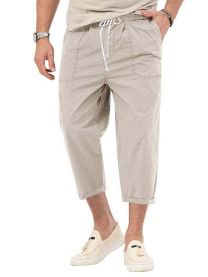 Casual Chic Men's Solid Straight-Cut Cropped Pants for Effortless Style