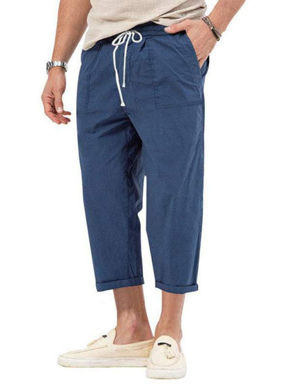 Casual Chic Men's Solid Straight-Cut Cropped Pants for Effortless Style