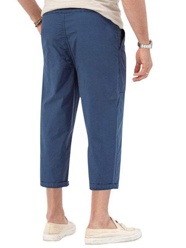 Casual Chic Men's Solid Straight-Cut Cropped Pants for Effortless Style