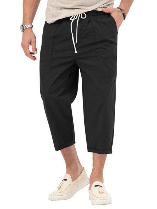 Casual Chic Men's Solid Straight-Cut Cropped Pants for Effortless Style