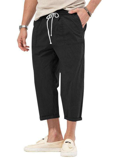 Casual Chic Men's Solid Straight-Cut Cropped Pants for Effortless Style