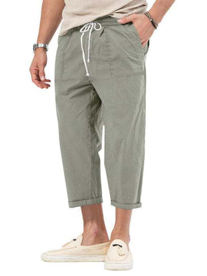 Casual Chic Men's Solid Straight-Cut Cropped Pants for Effortless Style