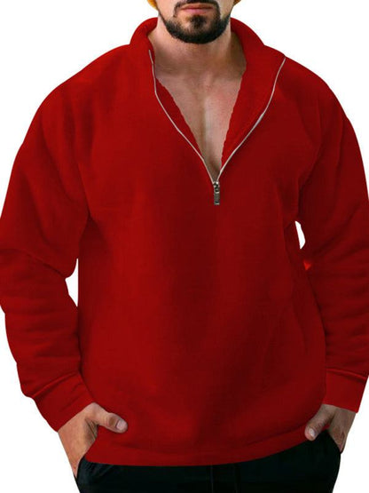 Cozy Men's Fleece Half-Zip Hoodie with Stand Collar - Casual Solid Color Comfort for Autumn-Winter