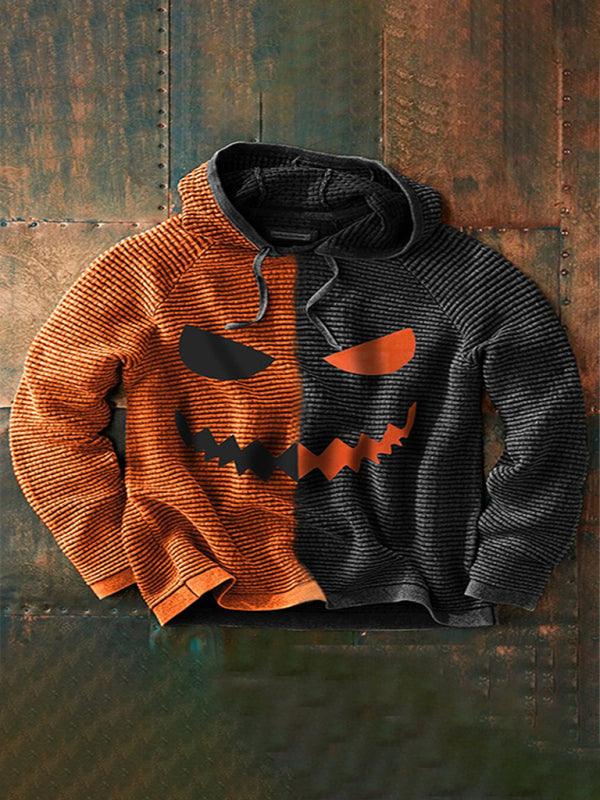 Spooktacular Pumpkin Print Hooded Sweatshirt for Men - Comfy Casual Fall Style