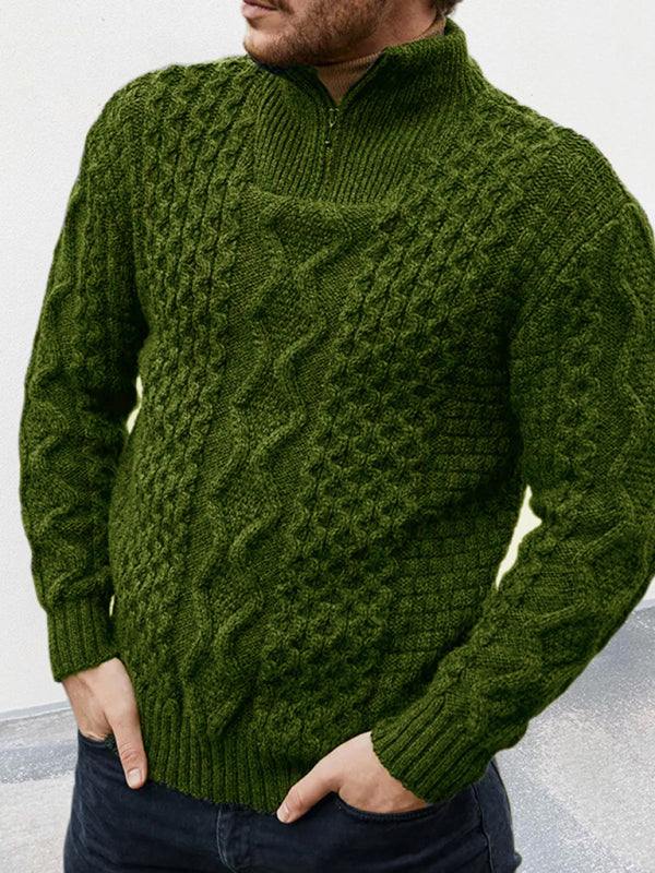 Stylish Men's Zip-Up Turtleneck Cable Knit Sweater for Effortless Casual Elegance