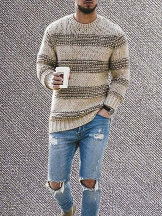 Stylish Striped Men's Round Neck Knitted Sweater – Perfect for Spring & Summer Leisure