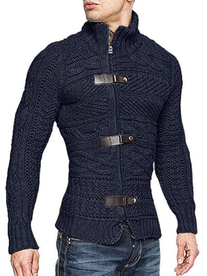 Stylish Men's Knitted Cardigan Jacket with Leather Buttons - Perfect for Spring-Summer Leisure Wear