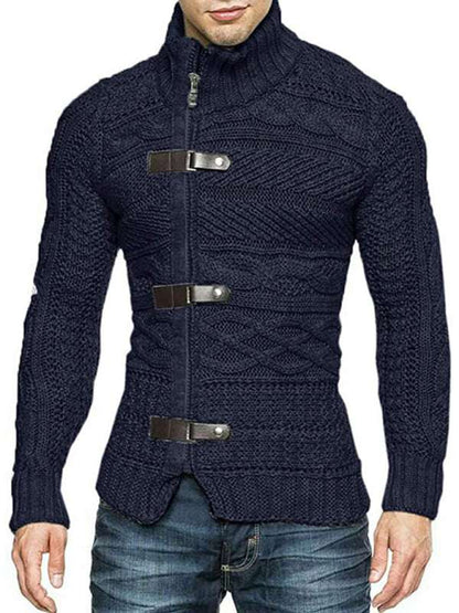 Stylish Men's Knitted Cardigan Jacket with Leather Buttons - Perfect for Spring-Summer Leisure Wear