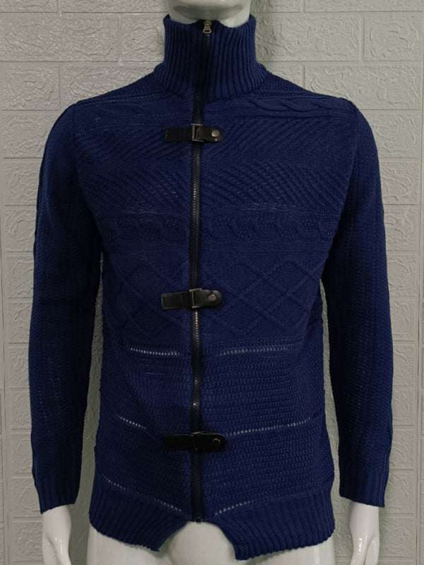 Stylish Men's Knitted Cardigan Jacket with Leather Buttons - Perfect for Spring-Summer Leisure Wear