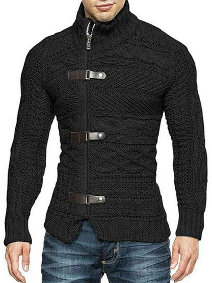 Stylish Men's Knitted Cardigan Jacket with Leather Buttons - Perfect for Spring-Summer Leisure Wear