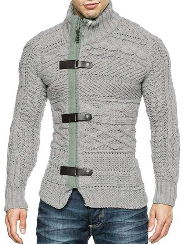 Stylish Men's Knitted Cardigan Jacket with Leather Buttons - Perfect for Spring-Summer Leisure Wear