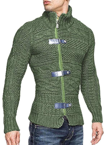 Stylish Men's Knitted Cardigan Jacket with Leather Buttons - Perfect for Spring-Summer Leisure Wear