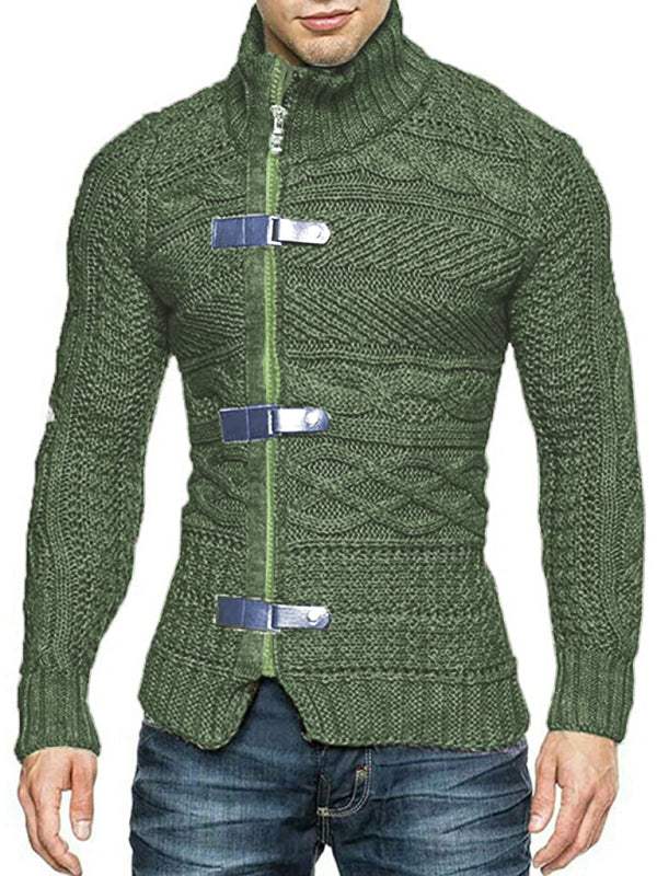 Stylish Men's Knitted Cardigan Jacket with Leather Buttons - Perfect for Spring-Summer Leisure Wear