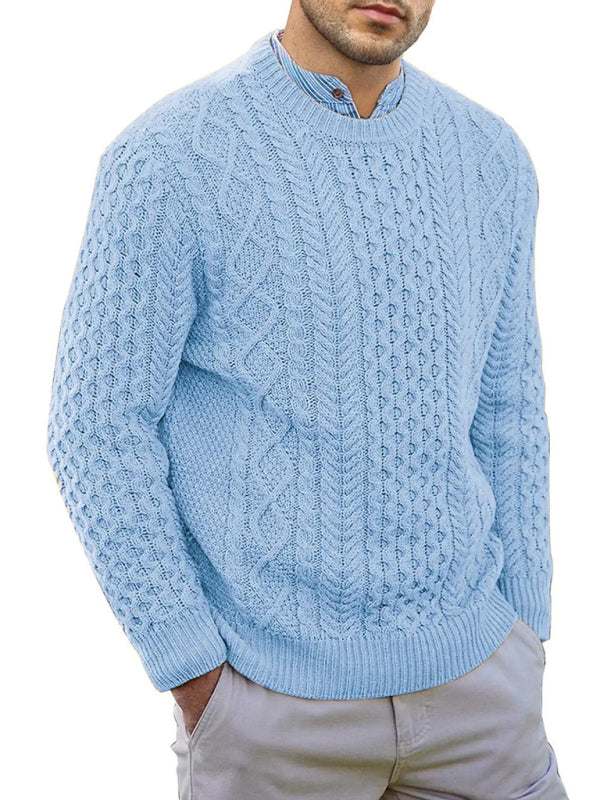 Cozy Cable-Knit Round Neck Sweater for Men - Perfect for Spring-Summer Leisure Wear