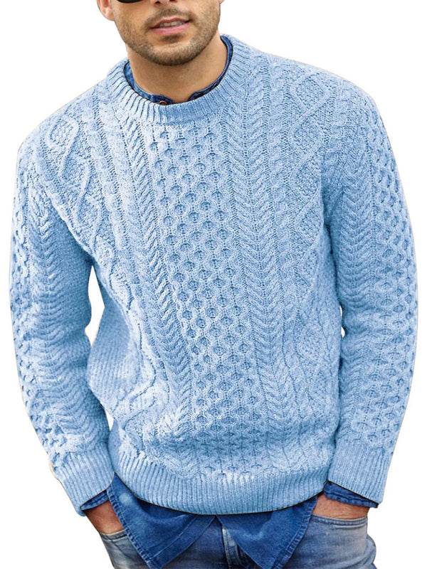 Cozy Cable-Knit Round Neck Sweater for Men - Perfect for Spring-Summer Leisure Wear