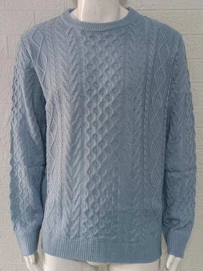 Cozy Cable-Knit Round Neck Sweater for Men - Perfect for Spring-Summer Leisure Wear