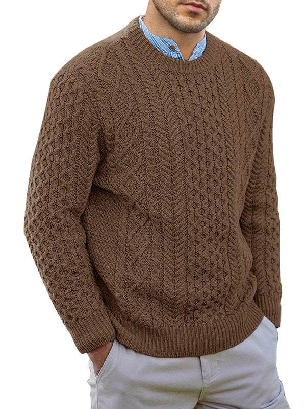 Cozy Cable-Knit Round Neck Sweater for Men - Perfect for Spring-Summer Leisure Wear