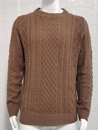 Cozy Cable-Knit Round Neck Sweater for Men - Perfect for Spring-Summer Leisure Wear