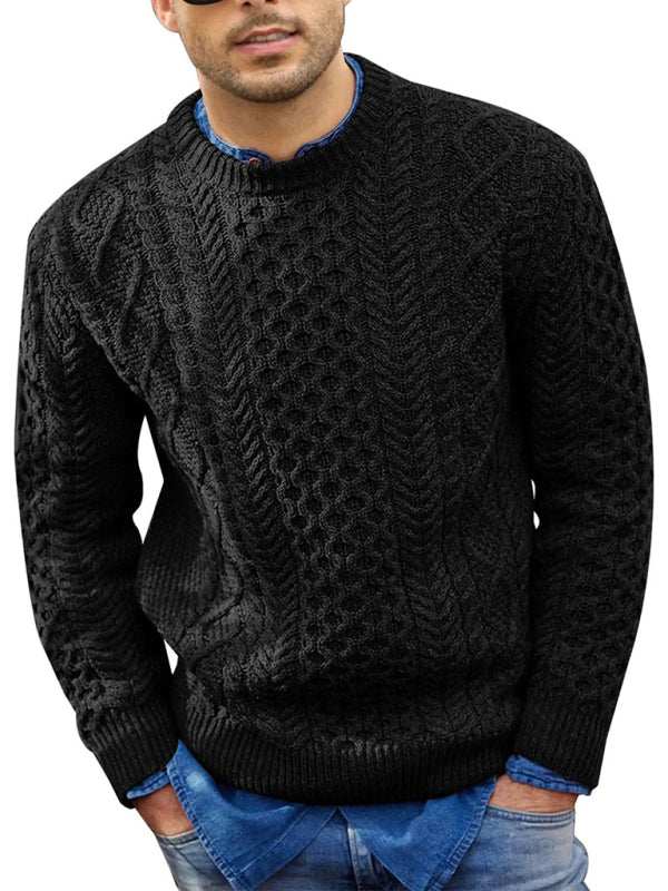 Cozy Cable-Knit Round Neck Sweater for Men - Perfect for Spring-Summer Leisure Wear