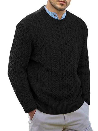 Cozy Cable-Knit Round Neck Sweater for Men - Perfect for Spring-Summer Leisure Wear