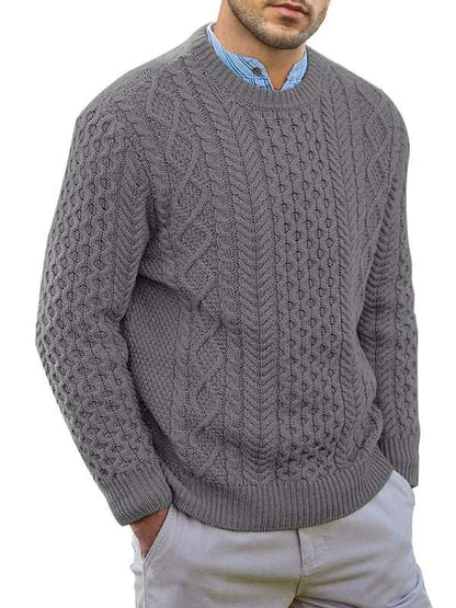 Cozy Cable-Knit Round Neck Sweater for Men - Perfect for Spring-Summer Leisure Wear