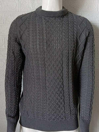 Cozy Cable-Knit Round Neck Sweater for Men - Perfect for Spring-Summer Leisure Wear