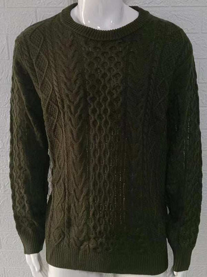 Cozy Cable-Knit Round Neck Sweater for Men - Perfect for Spring-Summer Leisure Wear