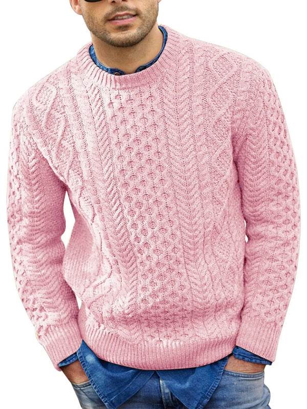 Cozy Cable-Knit Round Neck Sweater for Men - Perfect for Spring-Summer Leisure Wear