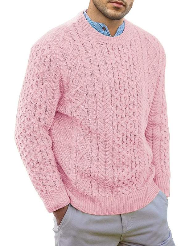 Cozy Cable-Knit Round Neck Sweater for Men - Perfect for Spring-Summer Leisure Wear