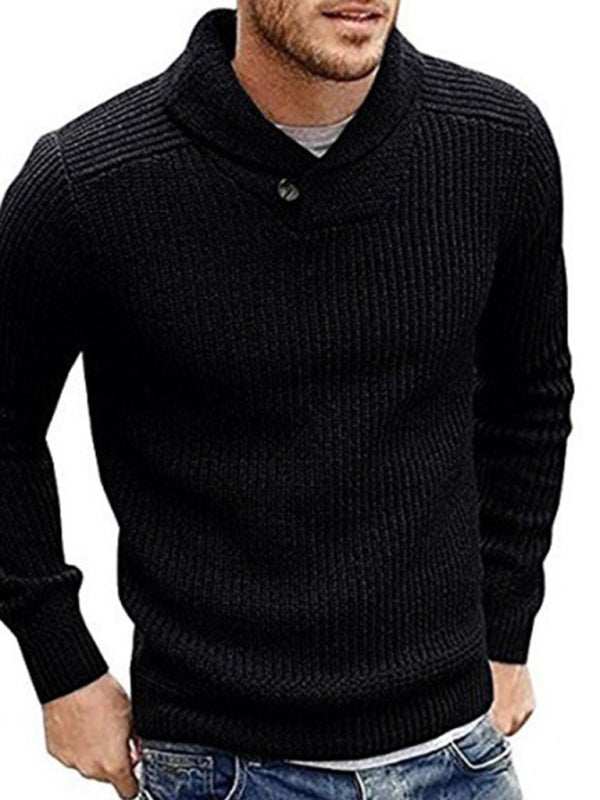 Classic Lapel Button Pullover Sweater for Men - Casual Comfort with Sleek Style