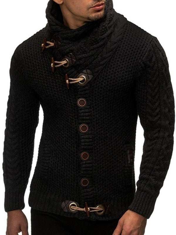 Chic Men's Knitted Turtleneck Sweater Jacket with Classic Button Detail