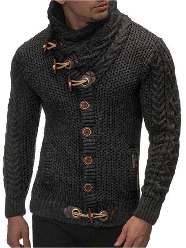 Chic Men's Knitted Turtleneck Sweater Jacket with Classic Button Detail