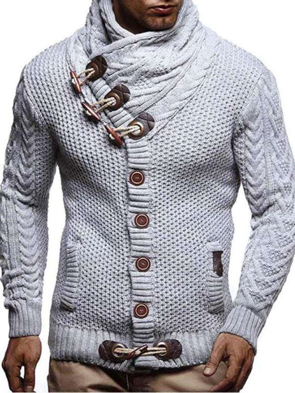 Chic Men's Knitted Turtleneck Sweater Jacket with Classic Button Detail