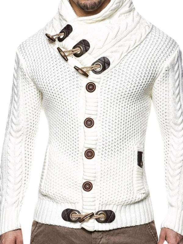 Chic Men's Knitted Turtleneck Sweater Jacket with Classic Button Detail