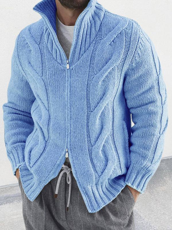 Chic Men's Turtleneck Cable Knit Cardigan with Zipper – Perfect for Casual Spring-Summer Outings