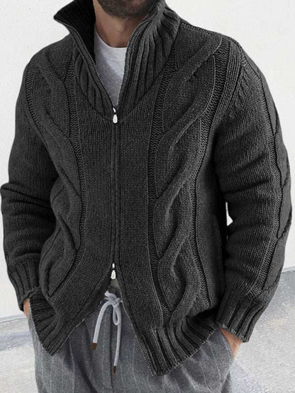 Chic Men's Turtleneck Cable Knit Cardigan with Zipper – Perfect for Casual Spring-Summer Outings