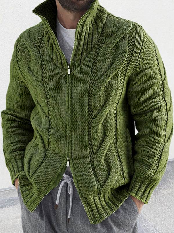 Chic Men's Turtleneck Cable Knit Cardigan with Zipper – Perfect for Casual Spring-Summer Outings