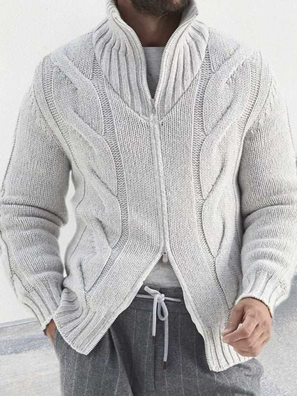 Chic Men's Turtleneck Cable Knit Cardigan with Zipper – Perfect for Casual Spring-Summer Outings