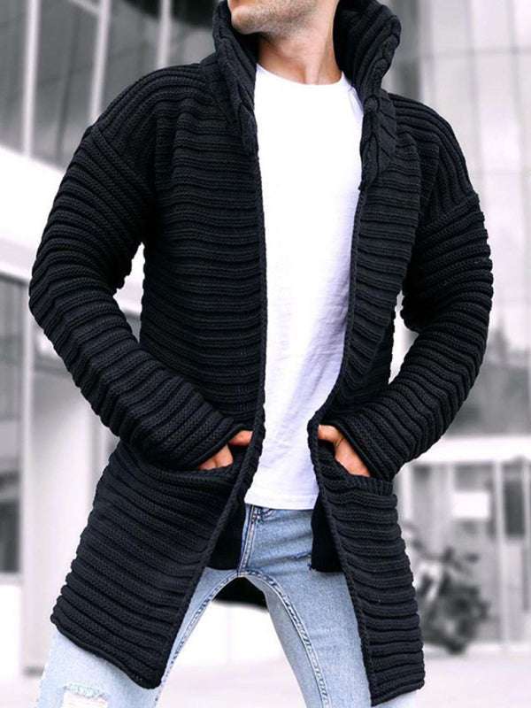 Classic Men's Knitted Turtleneck Cardigan - Stylish Long Sleeve Sweater for Casual Outings