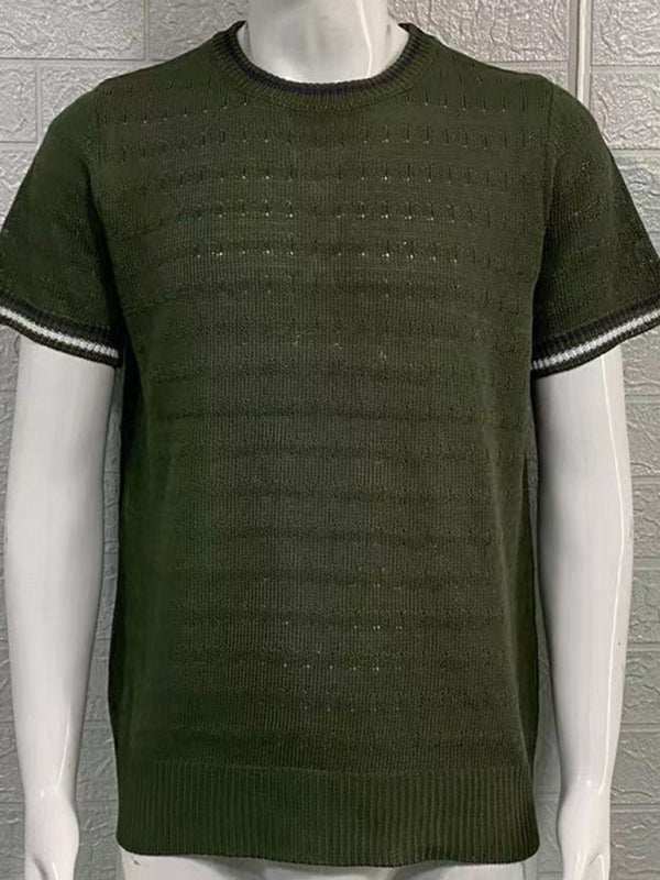 Stylish Men's Slim Fit Knitted T-Shirt with Dropped Shoulders - Perfect for Casual Spring-Summer Outings