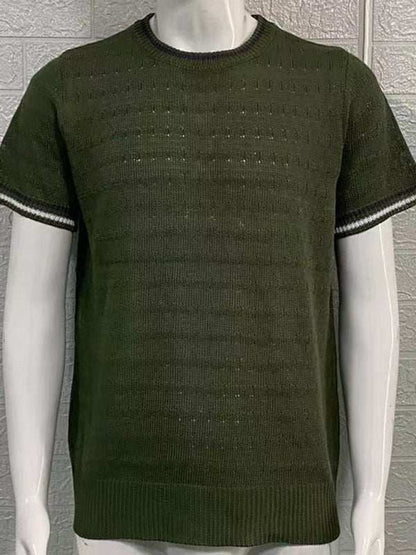 Stylish Men's Slim Fit Knitted T-Shirt with Dropped Shoulders - Perfect for Casual Spring-Summer Outings