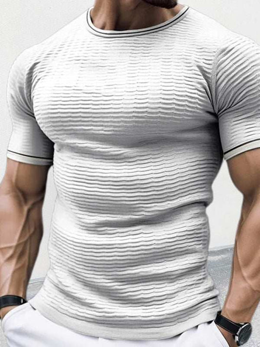 Stylish Men's Slim Fit Knitted T-Shirt with Dropped Shoulders - Perfect for Casual Spring-Summer Outings