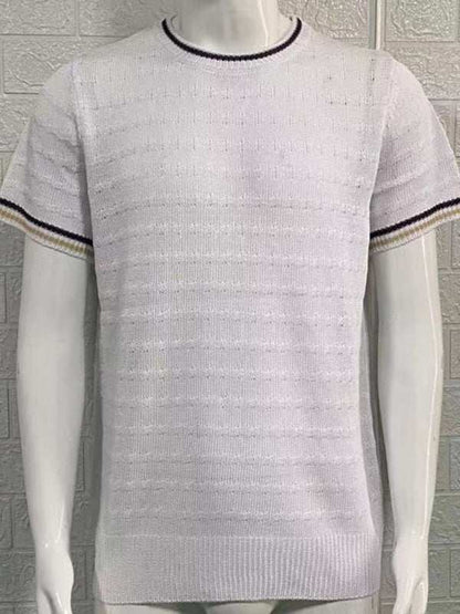 Stylish Men's Slim Fit Knitted T-Shirt with Dropped Shoulders - Perfect for Casual Spring-Summer Outings