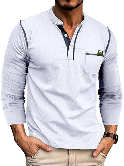 Men's Vibrant Color Block Knit Henley Long Sleeve Tee