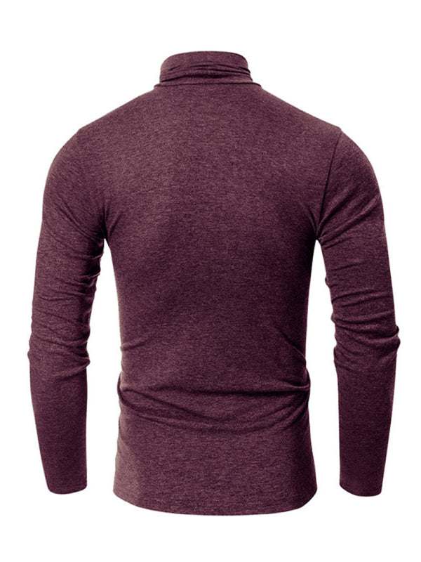 Stylish Men's Long-Sleeved Turtleneck Tee - Versatile Solid Color Top for Every Season