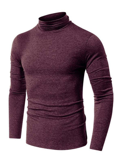 Stylish Men's Long-Sleeved Turtleneck Tee - Versatile Solid Color Top for Every Season