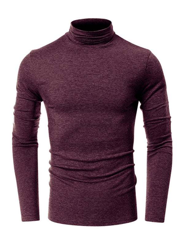 Stylish Men's Long-Sleeved Turtleneck Tee - Versatile Solid Color Top for Every Season